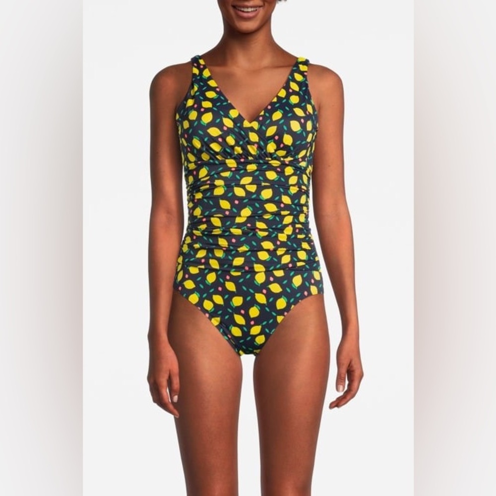 Boden Navy One-Piece Swimsuit with Yellow & Pink Lemon Motif